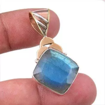 Natural Labradorite 925 Solid Sterling Silver Jewelry TwoTone Pendant 1.50 t6e05