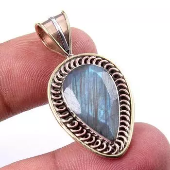 Natural Labradorite 925 Solid Sterling Silver Jewelry TwoTone Pendant 1.50 u6m39