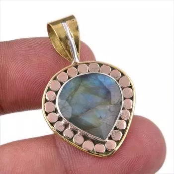 Natural Labradorite 925 Solid Sterling Silver Jewelry TwoTone Pendant 1.50 u6A72
