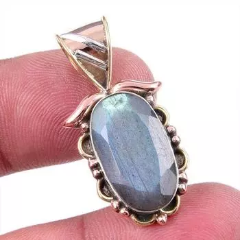 Natural Labradorite 925 Solid Sterling Silver Jewelry TwoTone Pendant 1.50 J7z37