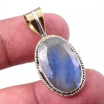 Natural Labradorite 925 Solid Sterling Silver Jewelry TwoTone Pendant 1.50 P2E73