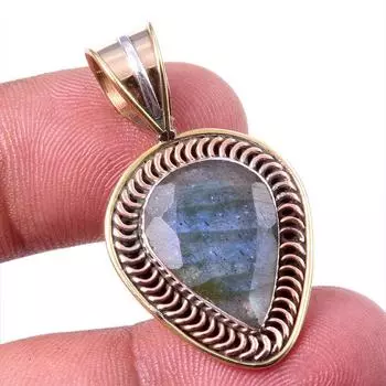 Natural Labradorite 925 Solid Sterling Silver Jewelry TwoTone Pendant 1.50 L5D70