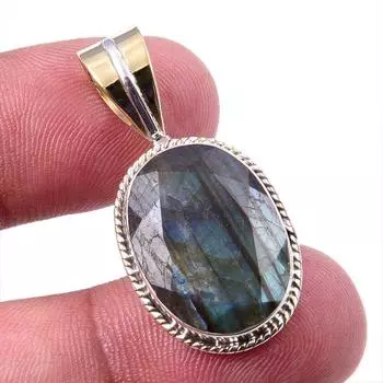 Natural Labradorite 925 Solid Sterling Silver Jewelry TwoTone Pendant 1.25 l1Q58
