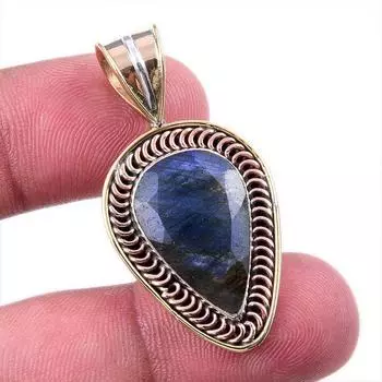 Natural Labradorite 925 Solid Sterling Silver Jewelry TwoTone Pendant 1.50 D8L17