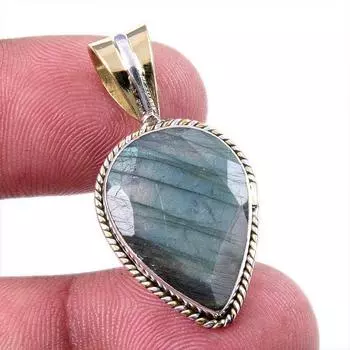 Natural Labradorite 925 Solid Sterling Silver Jewelry TwoTone Pendant 1.50 G6p83