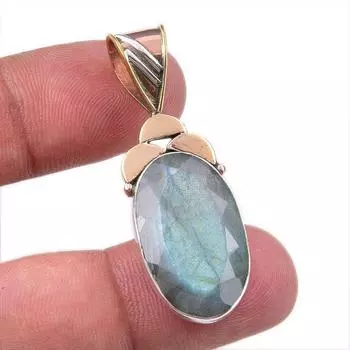 Natural Labradorite 925 Solid Sterling Silver Jewelry TwoTone Pendant 1.75 O1a79