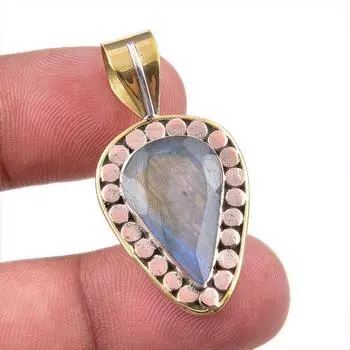 Natural Labradorite 925 Solid Sterling Silver Jewelry TwoTone Pendant 1.50 t0Z07