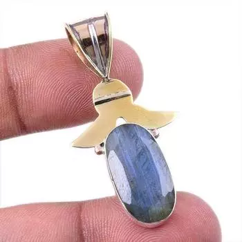 Natural Labradorite 925 Solid Sterling Silver Jewelry TwoTone Pendant 1.75 v2g16