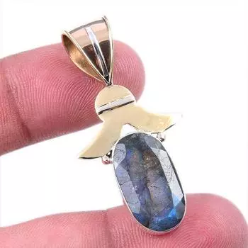 Natural Labradorite 925 Solid Sterling Silver Jewelry TwoTone Pendant 1.75 b7a40