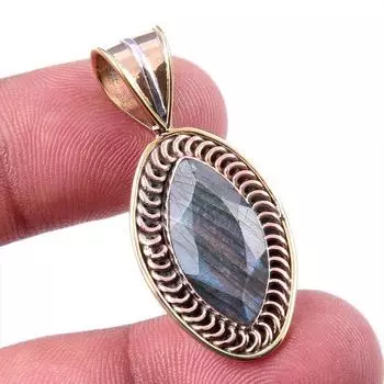 Natural Labradorite 925 Solid Sterling Silver Jewelry TwoTone Pendant 1.50 i7H70