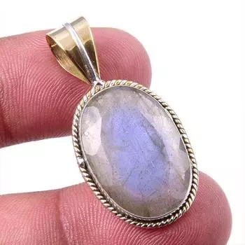 Natural Labradorite 925 Solid Sterling Silver Jewelry TwoTone Pendant 1.50 u5f60