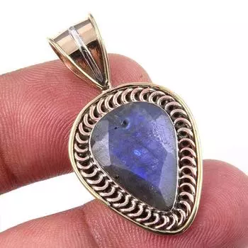 Natural Labradorite 925 Solid Sterling Silver Jewelry TwoTone Pendant 1.50 a4v94