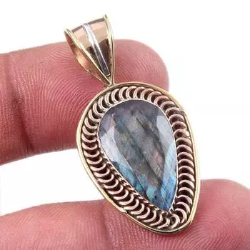 Natural Labradorite 925 Solid Sterling Silver Jewelry TwoTone Pendant 1.50 V7O96