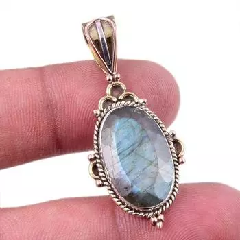 Natural Labradorite 925 Solid Sterling Silver Jewelry TwoTone Pendant 1.50 P3w10