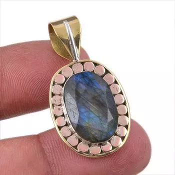 Natural Labradorite 925 Solid Sterling Silver Jewelry TwoTone Pendant 1.50 u1K20