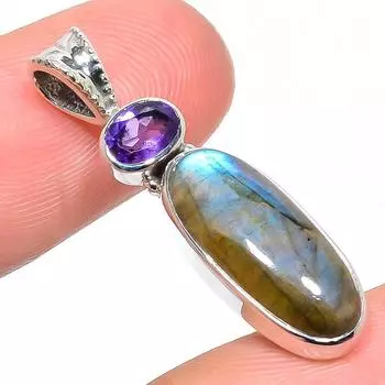 Natural Labradorite,Amethyst 925 Solid Sterling Silver Gift Pendant 1.38 F9g81