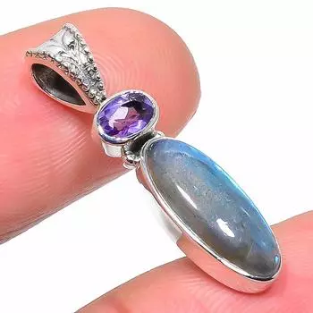 Natural Labradorite,Amethyst 925 Solid Sterling Silver Gift Pendant 1.22 U8b47