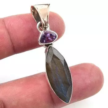 Natural Labradorite,Amethyst 925 Solid Sterling Silver Gift Pendant 1.75 q3o43