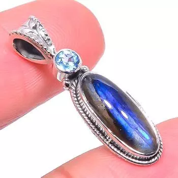 Natural Labradorite,Blue Topaz 925 Solid Sterling Silver Gift Pendant 1.26 i1o66