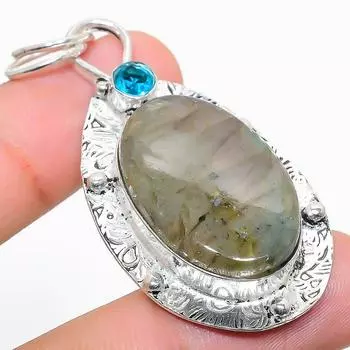 Подвеска из натурального лабрадорита, голубого топаза, стерлингового серебра 925 пробы, 2,32 дюйма, v1k44