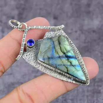 Подвеска из стерлингового серебра 925 пробы с натуральным лабрадоритом и голубым топазом 2,22 дюйма d6i66