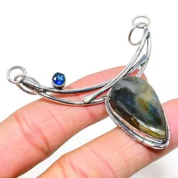 Natural Labradorite, Blue Topaz Gemstone 925 Sterling Silver Pendant 2.76 F3s40