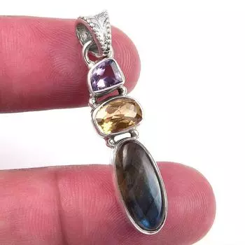 Natural Labradorite, Citrine 925 Solid Sterling Silver Gift Pendant 1.50 F6Z91