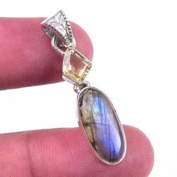 Natural Labradorite, Citrine 925 Solid Sterling Silver Gift Pendant 1.50 B5O52
