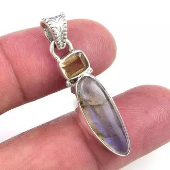 Natural Labradorite,Citrine 925 Solid Sterling Silver Jewelry Pendant 1.50 R1e60