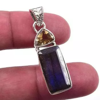 Natural Labradorite, Citrine 925 Solid Sterling Silver Gift Pendant 1.50 w1g14