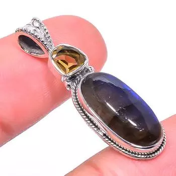 Natural Labradorite,Citrine 925 Solid Sterling Silver Jewelry Pendant 1.42 s6s47