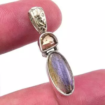 Natural Labradorite, Citrine 925 Solid Sterling Silver Gift Pendant 1.25 L7Q73