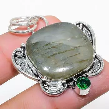 Natural Labradorite, Diopside Gemstone 925 Sterling Silver Pendant 1.85 n7S79