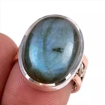 Natural Labradorite Gemstone 925 Solid Silver Jewelry Ring Two Tone Size 6 R4K26