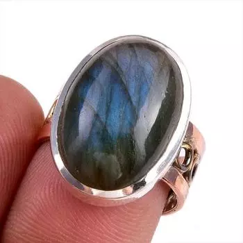 Natural Labradorite Gemstone 925 Solid Silver Jewelry Ring Two Tone Size 7 k3U59