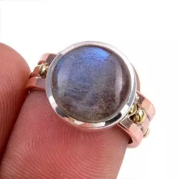 Natural Labradorite Gemstone 925 Solid Silver Jewelry Ring Two Tone S.6.5 Y9O90