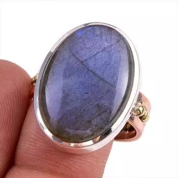Natural Labradorite Gemstone 925 Solid Silver Jewelry Ring Two Tone Size 9 F4E88