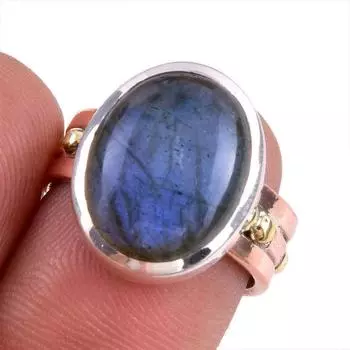 Natural Labradorite Gemstone 925 Solid Silver Jewelry Ring Two Tone S.6.5 r7k31