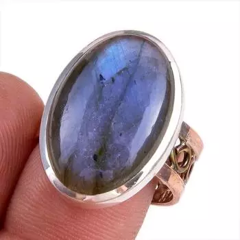 Natural Labradorite Gemstone 925 Solid Silver Jewelry Ring Two Tone Size 8 e2z89