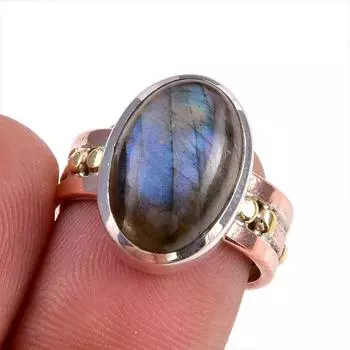 Natural Labradorite Gemstone 925 Solid Silver Jewelry Ring Two Tone S.6.5 n2u38