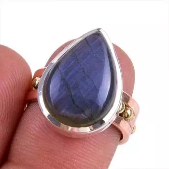 Natural Labradorite Gemstone 925 Solid Silver Jewelry Ring Two Tone S.6.5 Q8B77