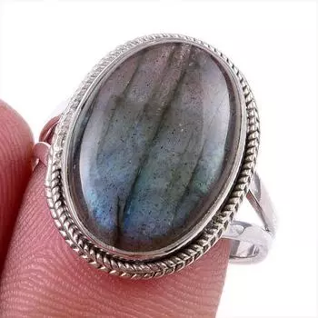 Natural Labradorite Gemstone 925 Solid Sterling Silver Jewelry Ring Size 9 w6h50