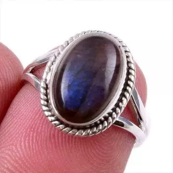 Natural Labradorite Gemstone 925 Solid Sterling Silver Jewelry Ring Size 6 w8T42