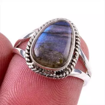 Natural Labradorite Gemstone 925 Solid Sterling Silver Jewelry Ring Size 6 v3K50