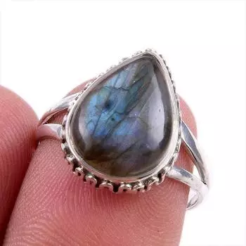 Natural Labradorite Gemstone 925 Solid Sterling Silver Jewelry Ring Size 8 o6M25