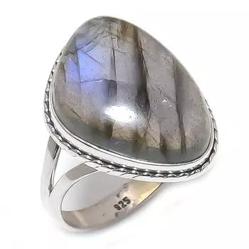 Natural Labradorite Gemstone 925 Solid Sterling Silver Jewelry Ring Size 6 c9O59