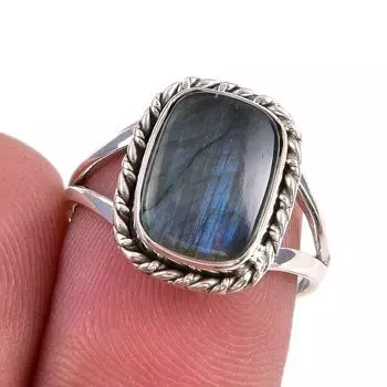 Natural Labradorite Gemstone 925 Solid Sterling Silver Jewelry Ring S.6.5 J6J21