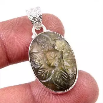 Natural Labradorite Gemstone 925 Solid Sterling Silver Jewelry Pendant 1.5 M7v94