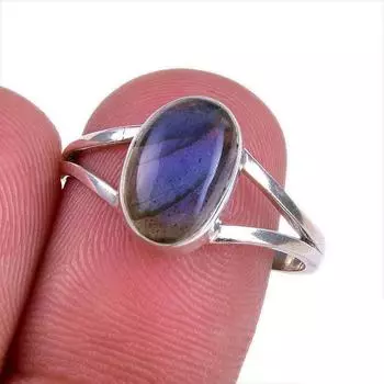 Natural Labradorite Gemstone 925 Solid Sterling Silver Jewelry Ring S.8.5 n3t69