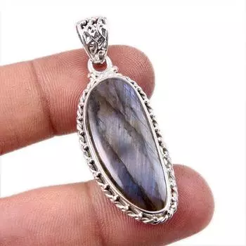 Natural Labradorite Gemstone 925 Solid Sterling Silver Gift Pendant 1.75 k1Q81